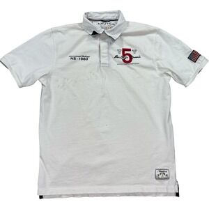 Nautica Polo Shirt Men's Large White Short Sleeve Heritage Classic Patch Logo